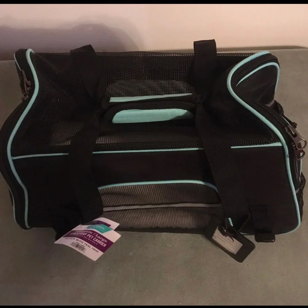 Frisco Basic Pet Carrier Bag Black with Turquoise Trim Black Sz. Med-Lg